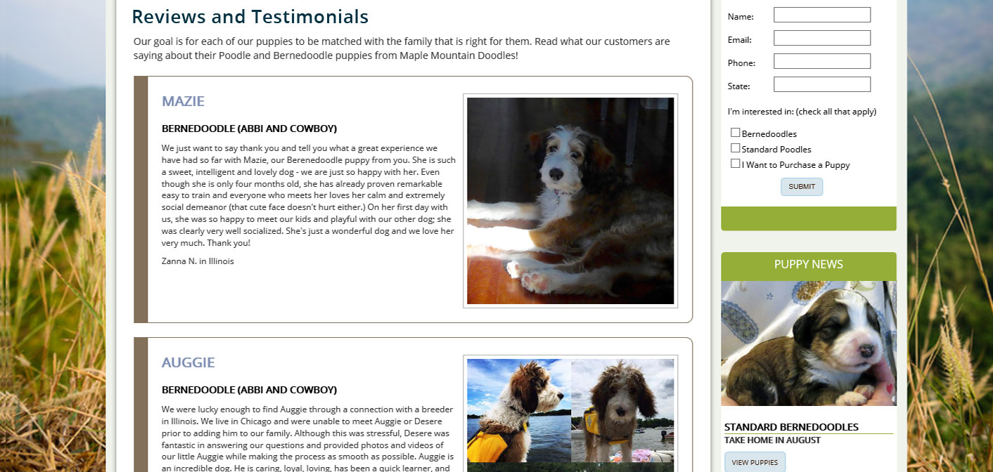 dog breeder websites reviews and testimonials